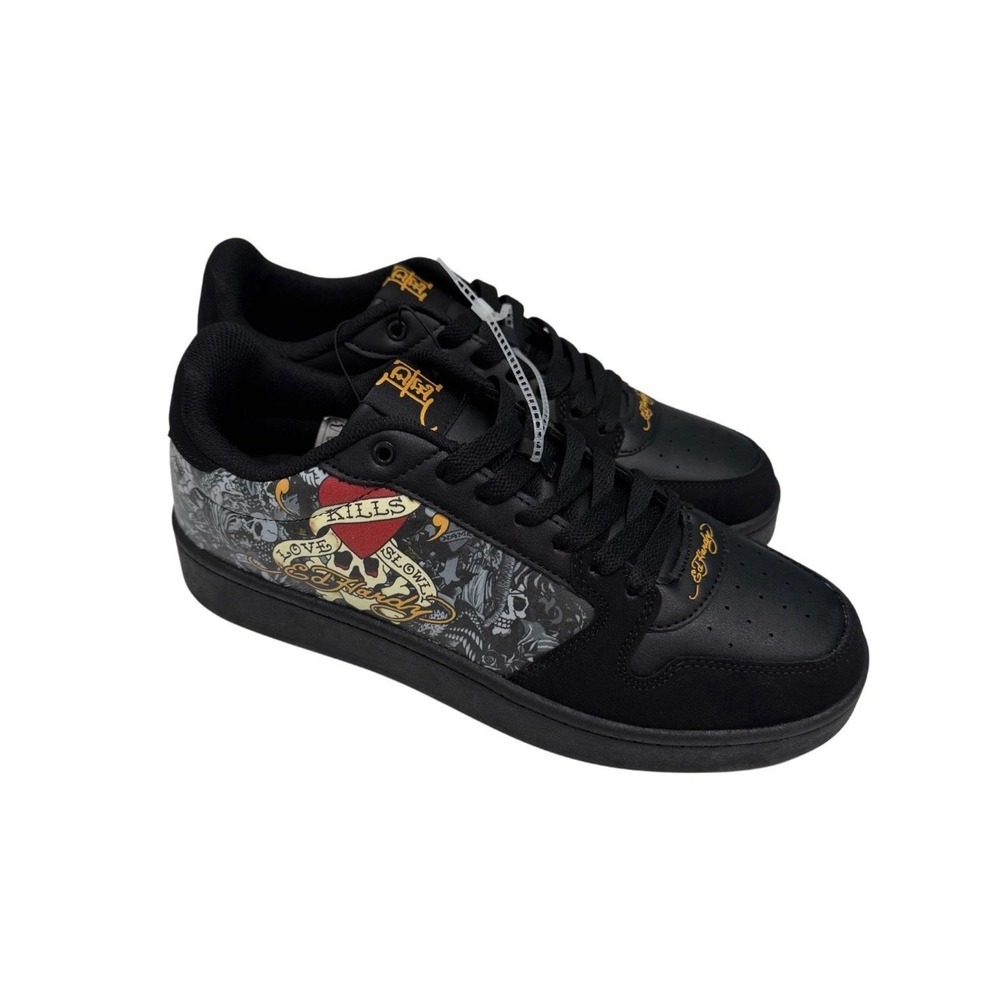 Ed Hardy Skull Sneakers Men's Size 9.5 Tattoo Graphic Faux Leather Shoes NWOB
